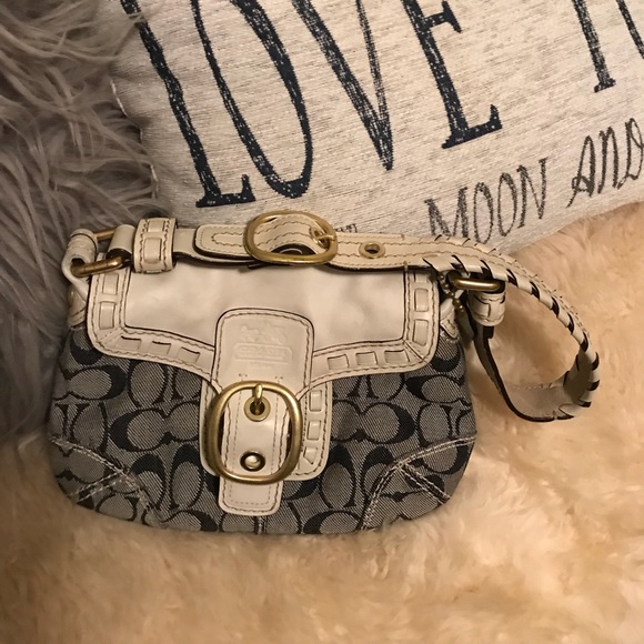 Coach Handbags - COACH Denim/White Signature Bag with Woven Strap